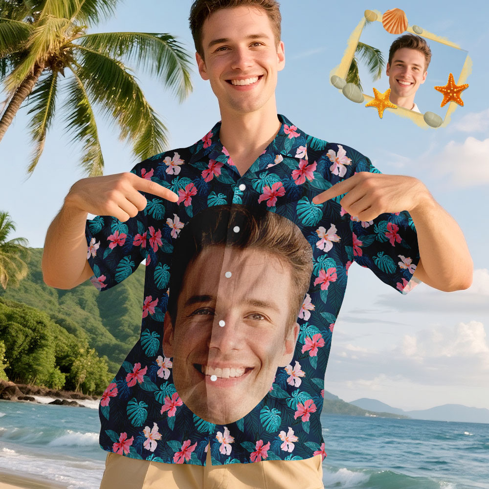 T-shirts Hawaïens Personnalisés Avec Photo Humoristique Et Grand Visage Pour Hommes Et Femmes - MaPhotocaleconFr