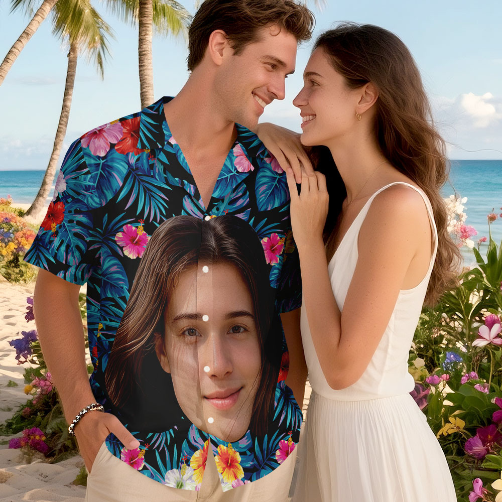 T-shirts Hawaïens Personnalisés Avec Photo Humoristique Et Grand Visage Pour Hommes Et Femmes - MaPhotocaleconFr