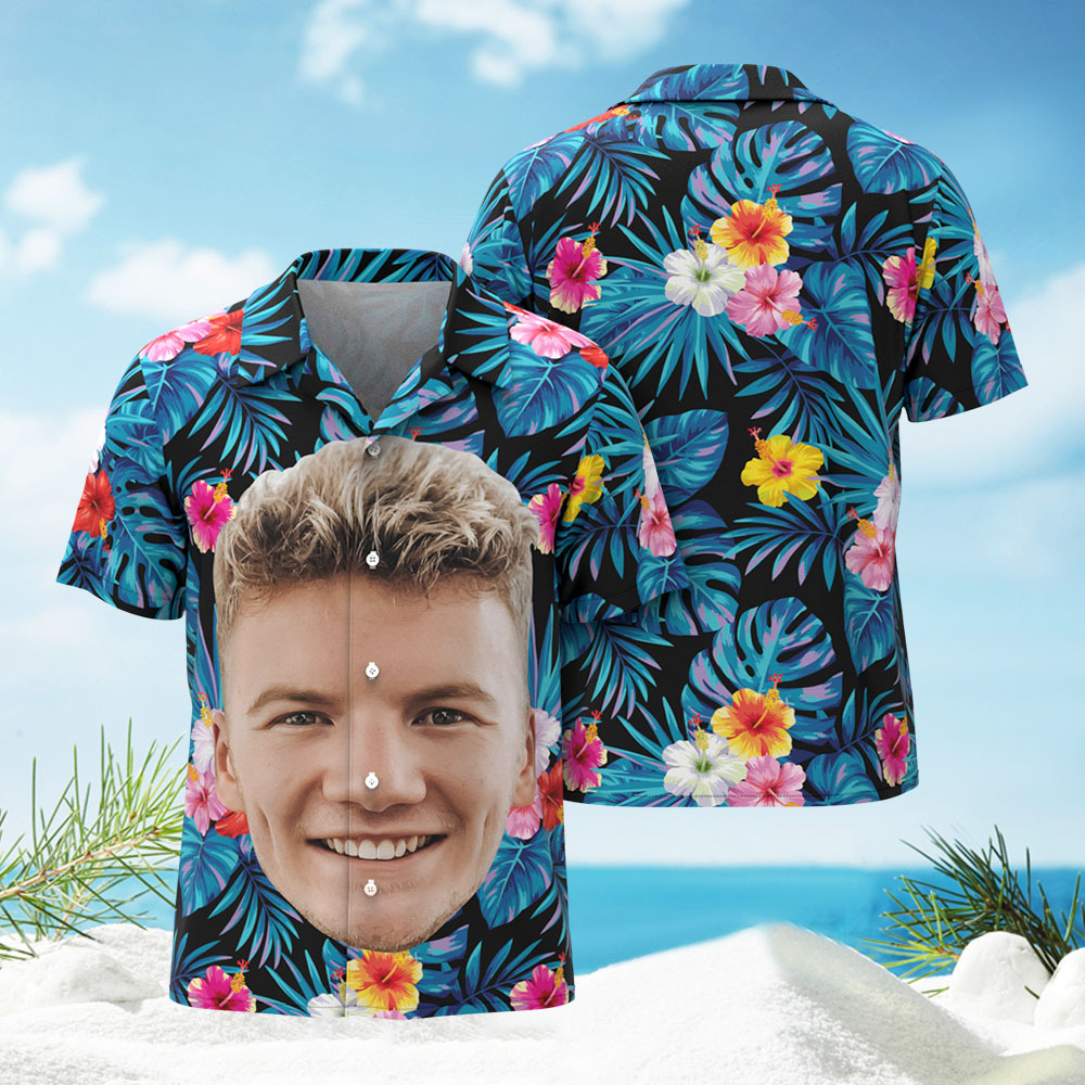 T-shirts Hawaïens Personnalisés Avec Photo Humoristique Et Grand Visage Pour Hommes Et Femmes - MaPhotocaleconFr
