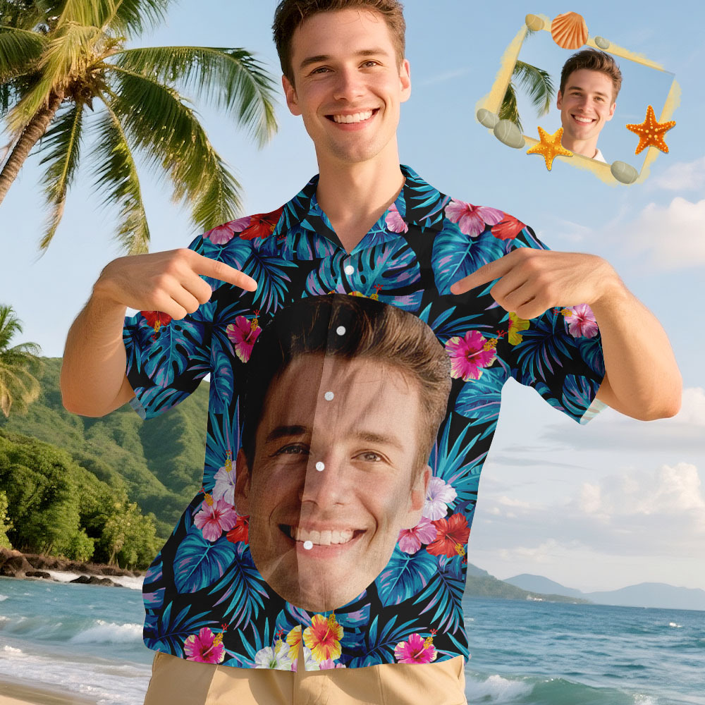 T-shirts Hawaïens Personnalisés Avec Photo Humoristique Et Grand Visage Pour Hommes Et Femmes - MaPhotocaleconFr