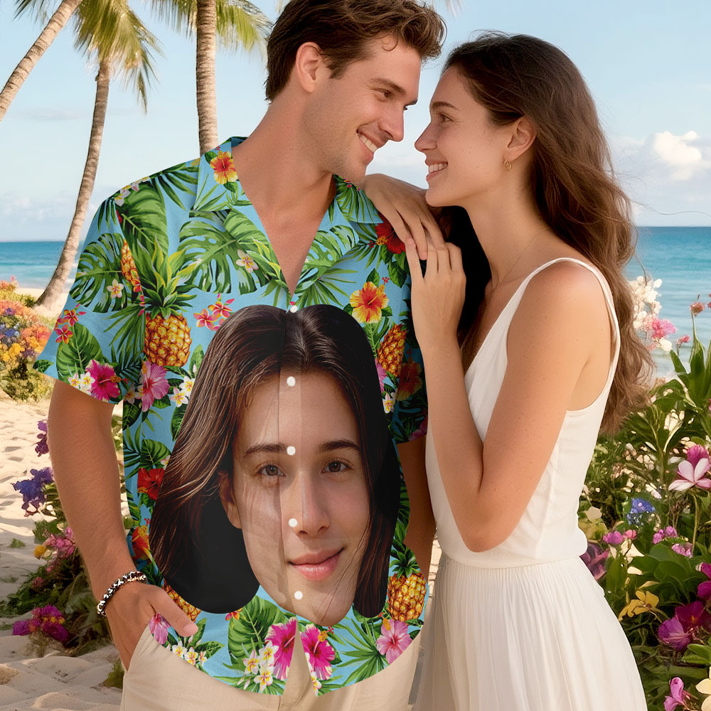 T-shirts Hawaïens Personnalisés Avec Photo Humoristique Et Grand Visage Pour Hommes Et Femmes - MaPhotocaleconFr