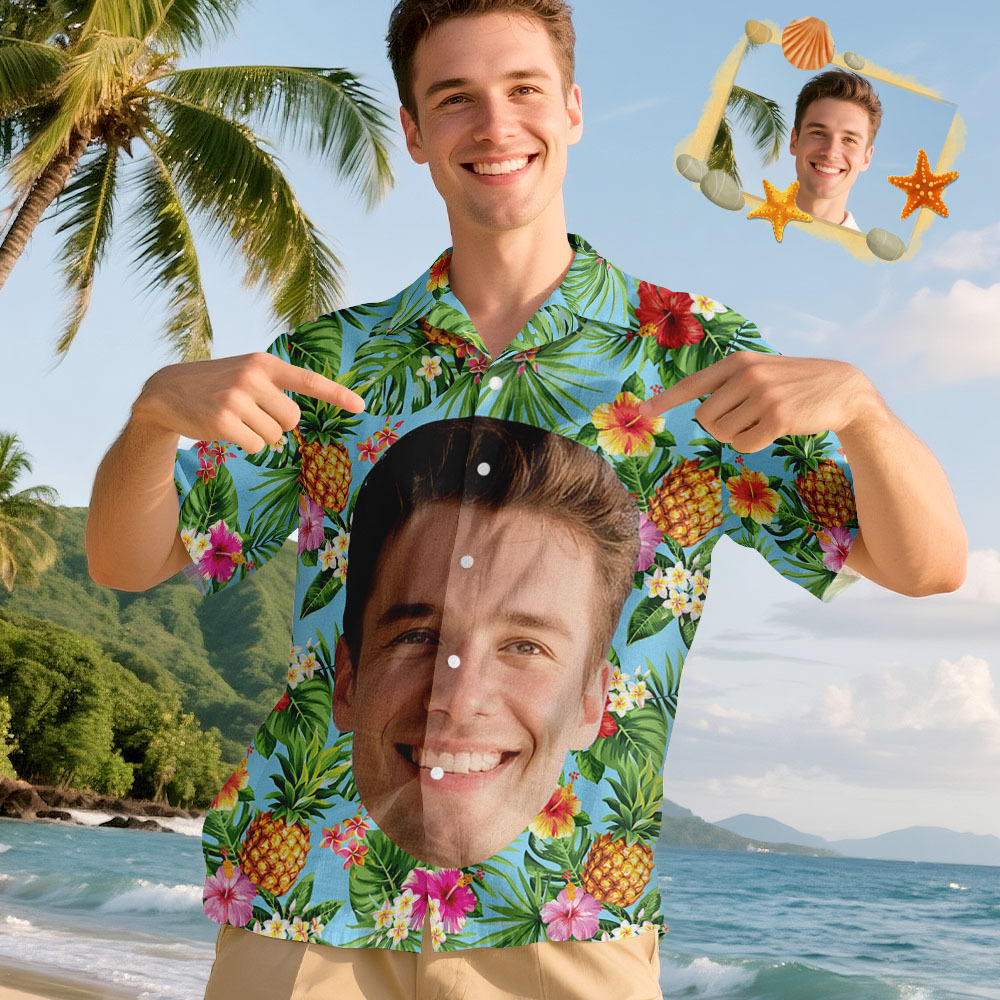 T-shirts Hawaïens Personnalisés Avec Photo Humoristique Et Grand Visage Pour Hommes Et Femmes - MaPhotocaleconFr