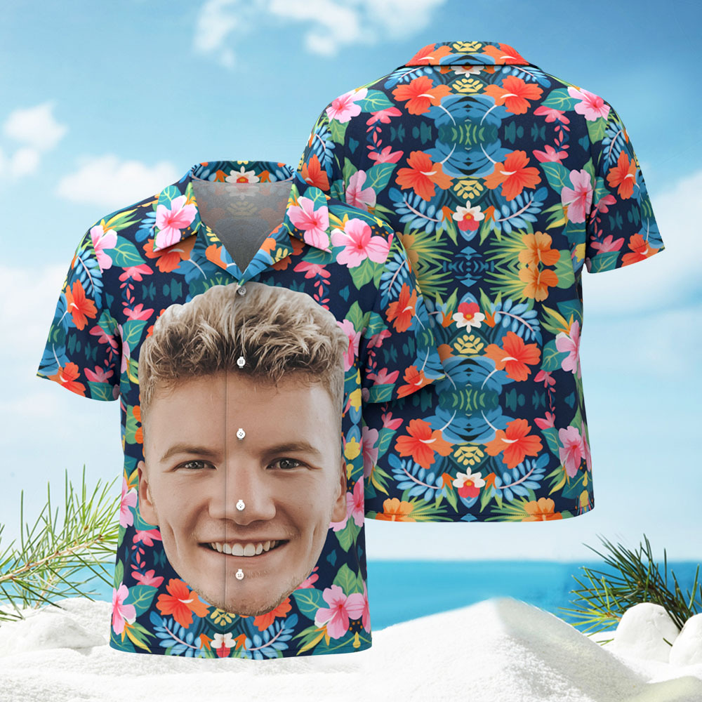 T-shirts Hawaïens Personnalisés Avec Photo Humoristique Et Grand Visage Pour Hommes Et Femmes - MaPhotocaleconFr