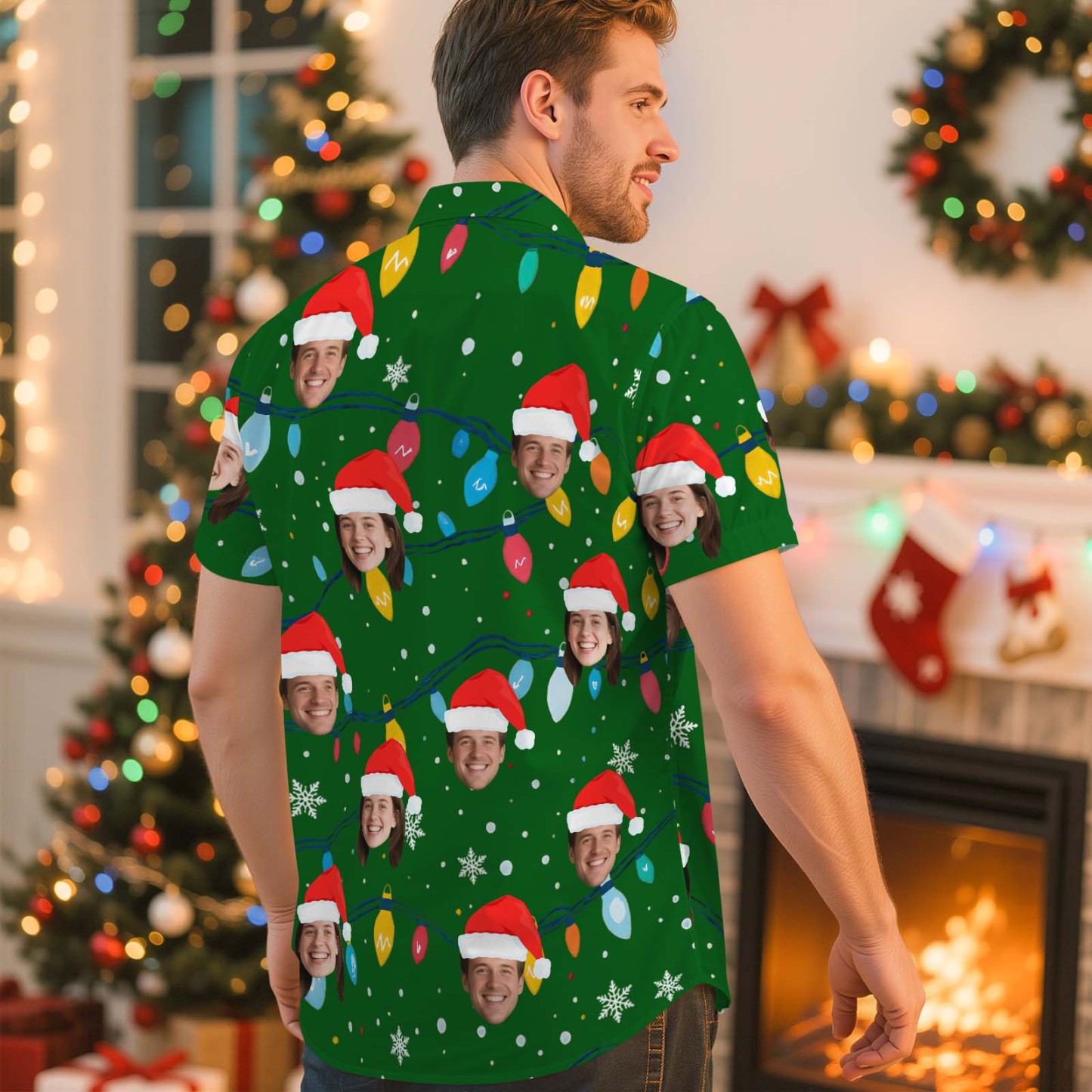 Chemise Hawaïenne Personnalisée Avec Visage De Noël, Chemise Imprimée Photo Personnalisée, Tenue De Fête Amusante, Cadeau De Noël Familial Unique Pour La Famille, Le Couple, Les Amis - MaPhotocaleconFr