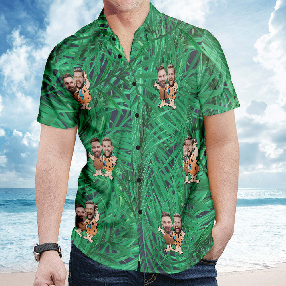 Chemise Hawaïenne À Visage Personnalisé Chemises D'Été De Dessin Animé Personnalisées - Feuilles Vertes