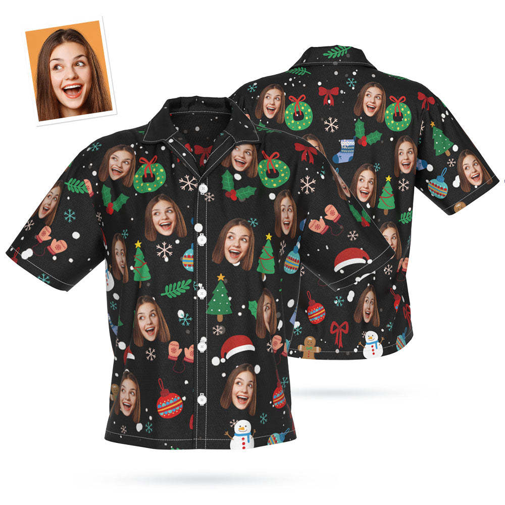 Custom Face Hawaiian Shirt Personalized Women's Photo Shirt Christmas Gift for Women