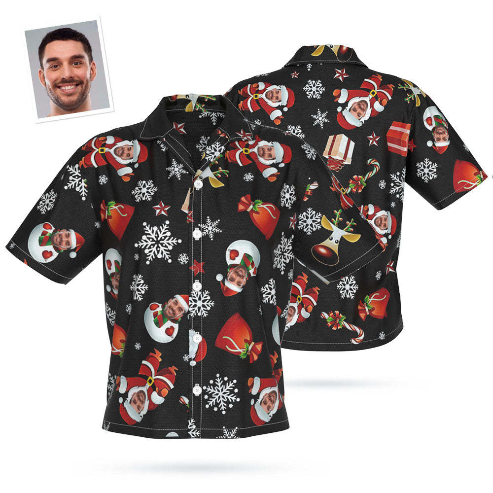 Custom Face Hawaiian Shirt Personalized Women's Photo Shirt Santa Snowman Shirt Christmas Gift