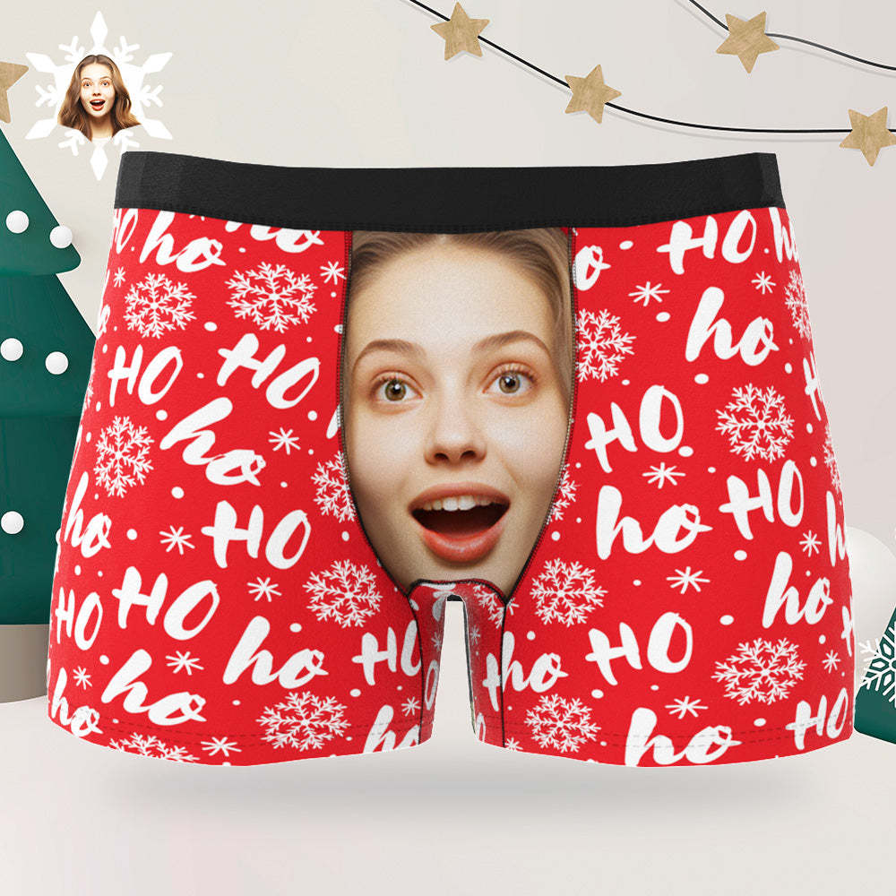 Boxers Photo Personnalisés Pour Hommes, Sous-vêtements Rouges De Noël Personnalisés, Cadeau De Noël Pour Lui - MaPhotoCaleçonFr