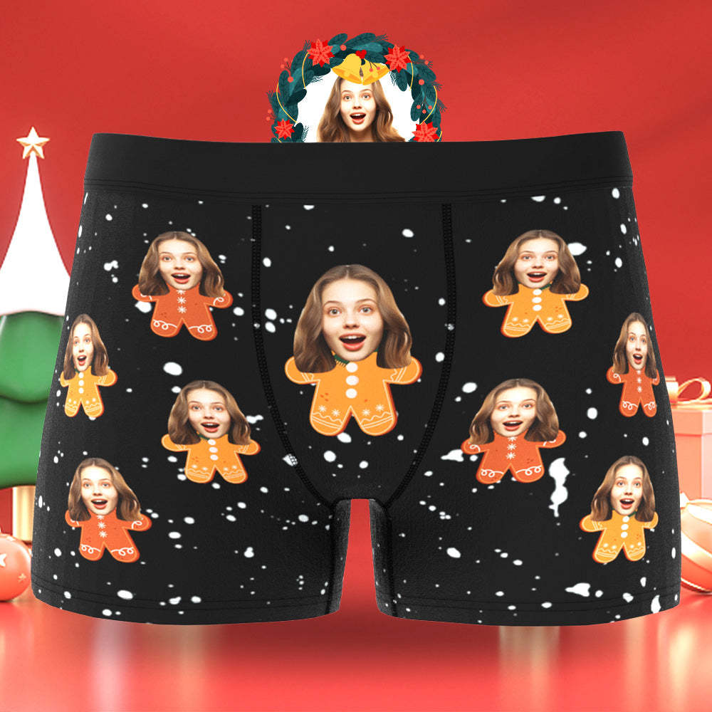 Boxer Personnalisé Pour Hommes, Slip, Short De Noël Personnalisé Pour Hommes, Cadeau Avec Photo Bonhomme En Pain D'épice - MaPhotoCaleçonFr