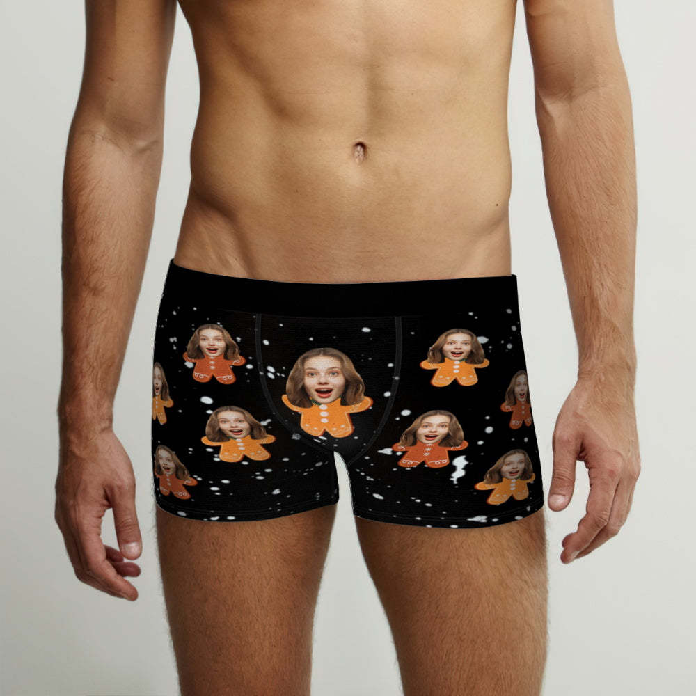 Boxer Personnalisé Pour Hommes, Slip, Short De Noël Personnalisé Pour Hommes, Cadeau Avec Photo Bonhomme En Pain D'épice - MaPhotoCaleçonFr