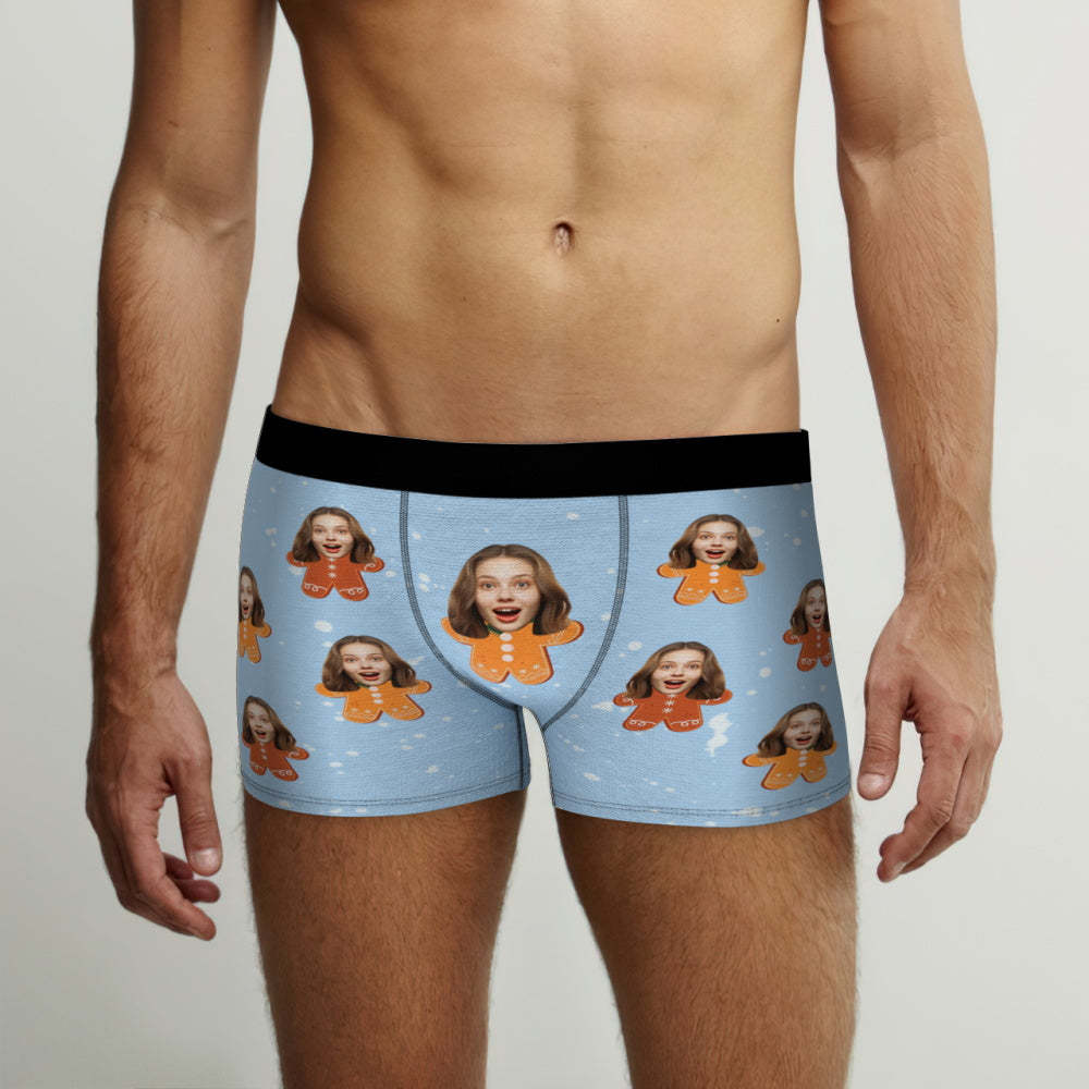 Boxer Personnalisé Pour Hommes, Slip, Short De Noël Personnalisé Pour Hommes, Cadeau Avec Photo Bonhomme En Pain D'épice - MaPhotoCaleçonFr