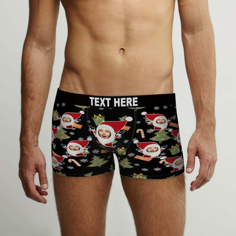 Boxers Photo Personnalisés Pour Hommes, Sous-vêtements De Visage De Noël Personnalisés, Cadeau De Noël Pour Petit Ami - MaPhotoCaleçonFr