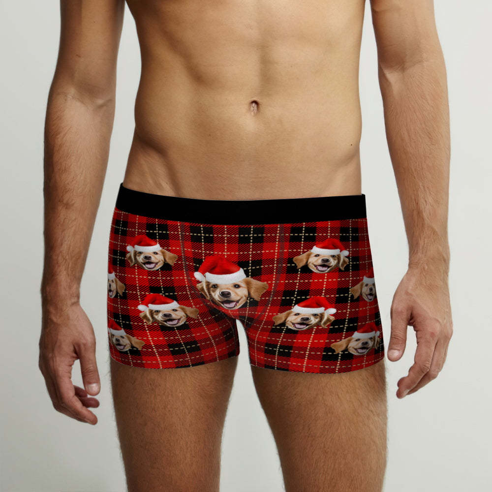 Boxer Personnalisé Pour Hommes, Slip, Short De Noël Personnalisé Pour Hommes, Cadeau Avec Motif De Contrôle Photo - MaPhotoCaleçonFr