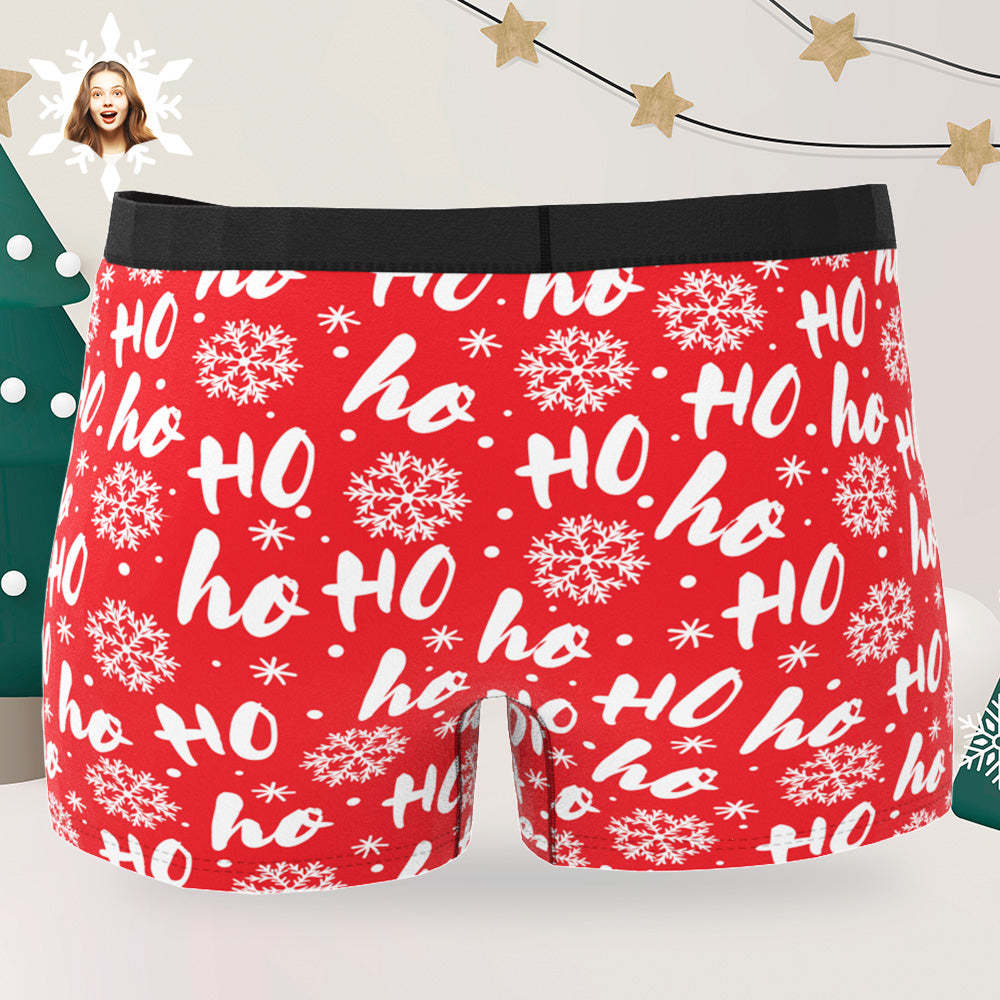 Boxers Photo Personnalisés Pour Hommes, Sous-vêtements Rouges De Noël Personnalisés, Cadeau De Noël Pour Lui - MaPhotoCaleçonFr