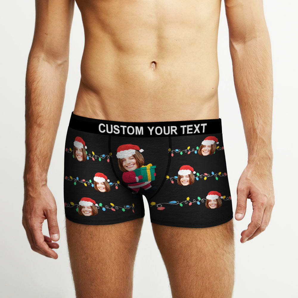 Boxer Visage Personnalisé Père Noël, Sous-vêtements Personnalisés Pour Hommes, Lanternes Du Père Noël, Cadeau De Noël - MaPhotoCaleçonFr