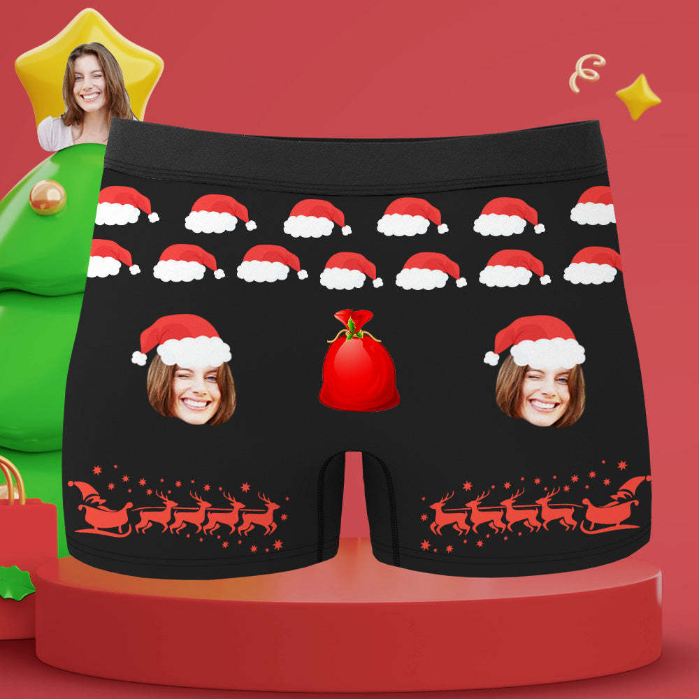Boxers Visage Personnalisés Slips De Noël Sous-vêtements Personnalisés Pour Hommes Drôle Père Noël Sonner Mes Cloches - MaPhotoCaleçonFr