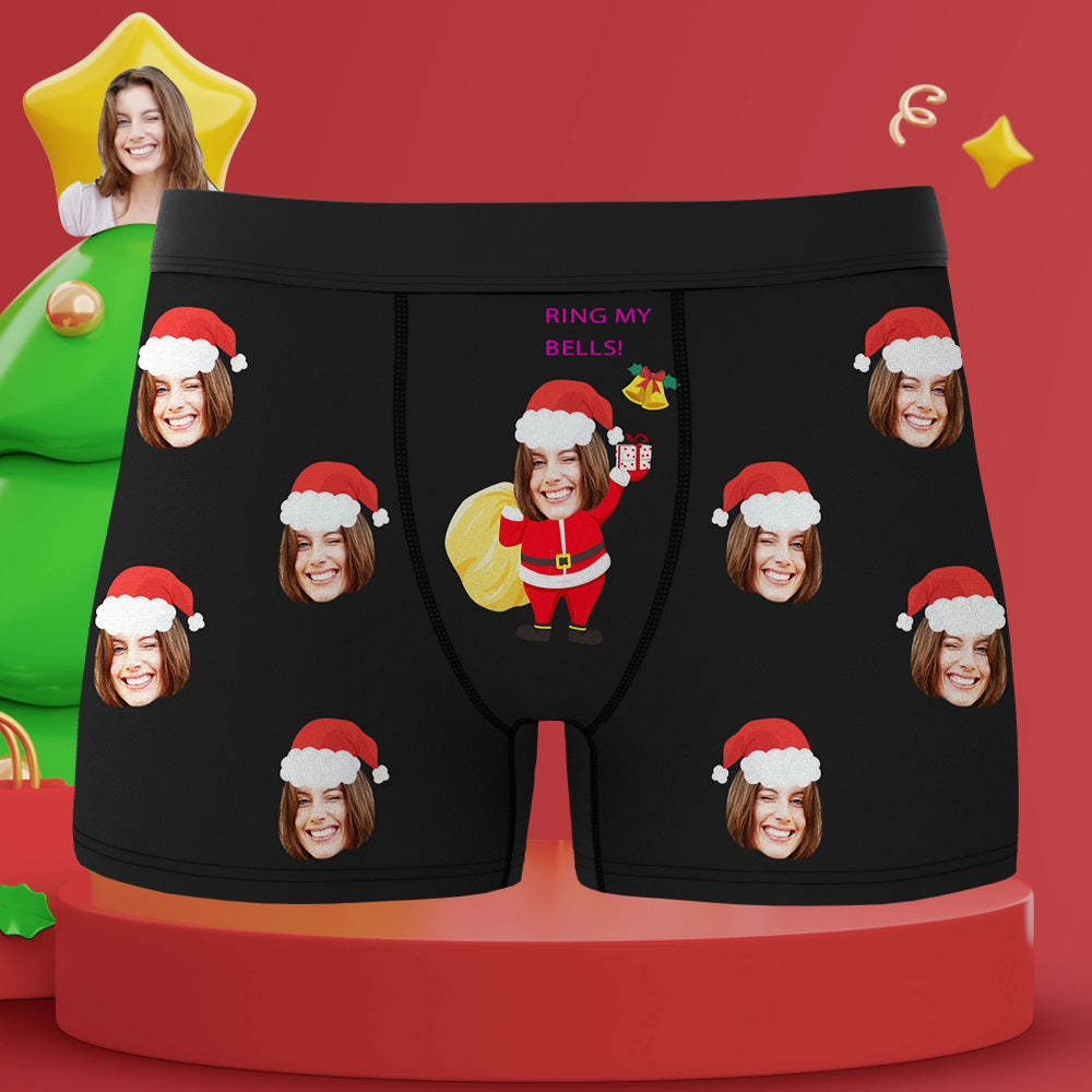 Boxers Visage Personnalisés Slips De Noël Sous-vêtements Personnalisés Pour Hommes Drôle Père Noël Sonner Mes Cloches - MaPhotoCaleçonFr