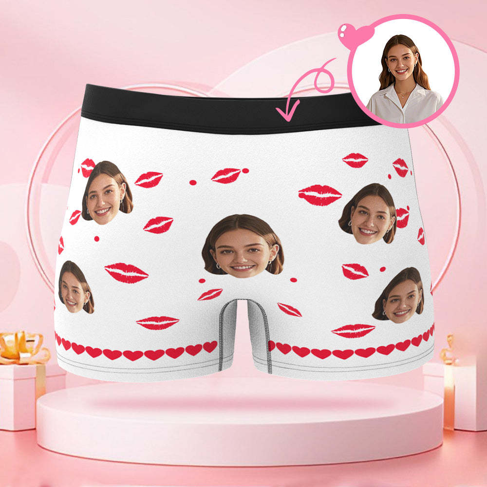 Boxer Personnalisé Pour La Saint-valentin Avec Imprimé Lèvres Et Visage, Cadeau De Saint-valentin Pour Petit Ami - MaPhotocaleconFr