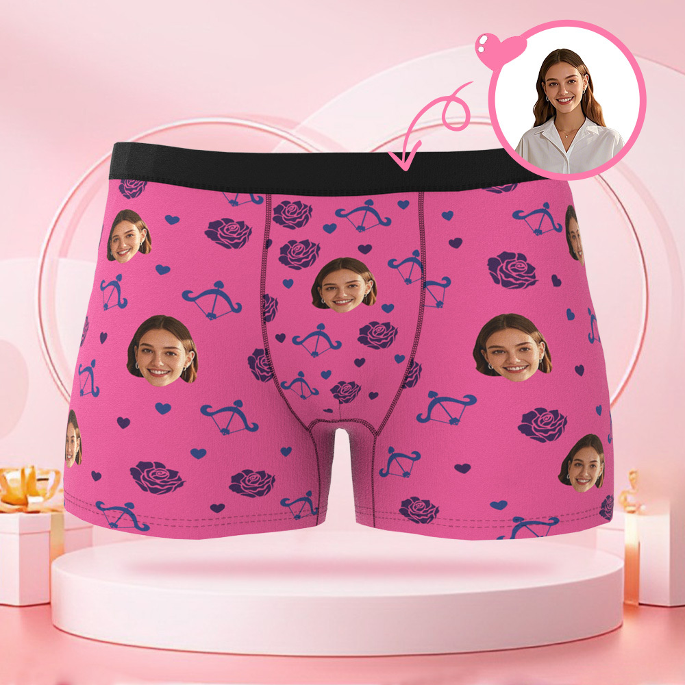Photo Personnalisée Roses Et Flèche De Cupidon Boxer Pour Hommes, Visage Personnalisé, Cadeau Surprise Pour Petit Ami Le Jour De La Saint-valentin - MaPhotocaleconFr
