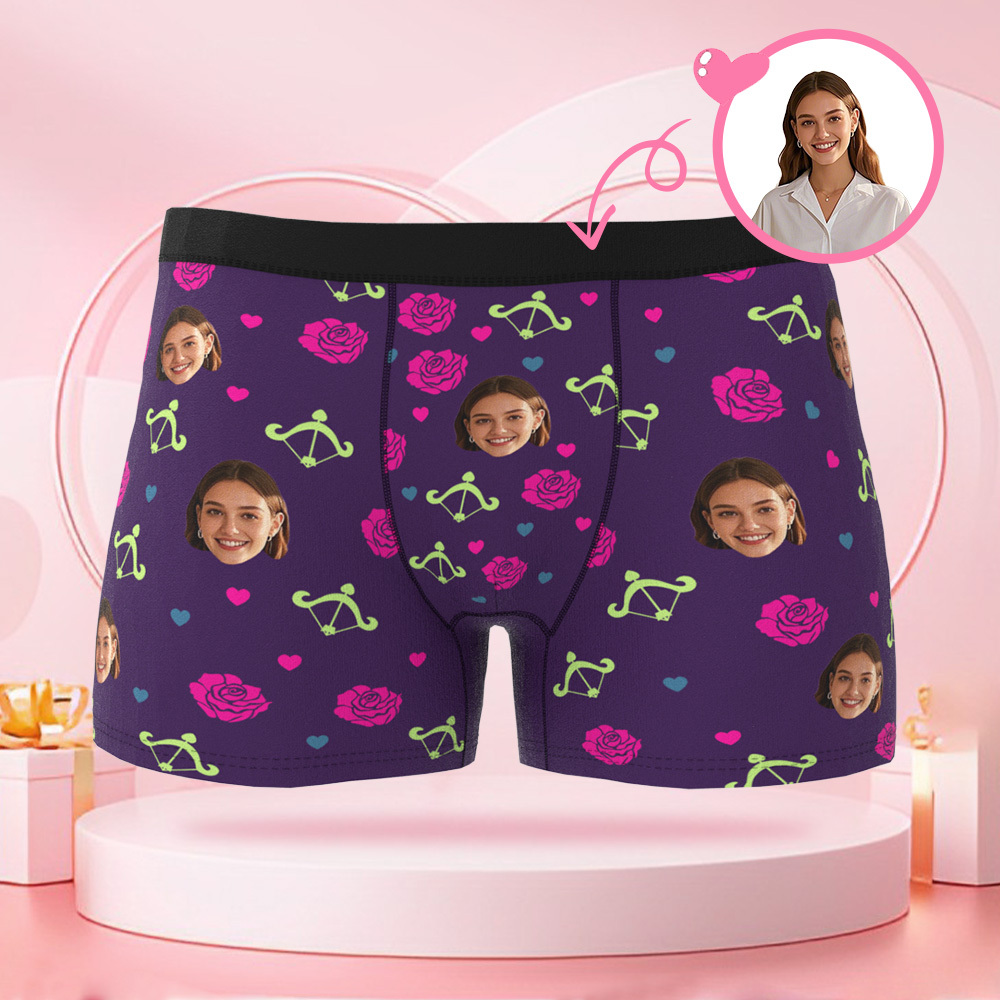 Photo Personnalisée Roses Et Flèche De Cupidon Boxer Pour Hommes, Visage Personnalisé, Cadeau Surprise Pour Petit Ami Le Jour De La Saint-valentin - MaPhotocaleconFr