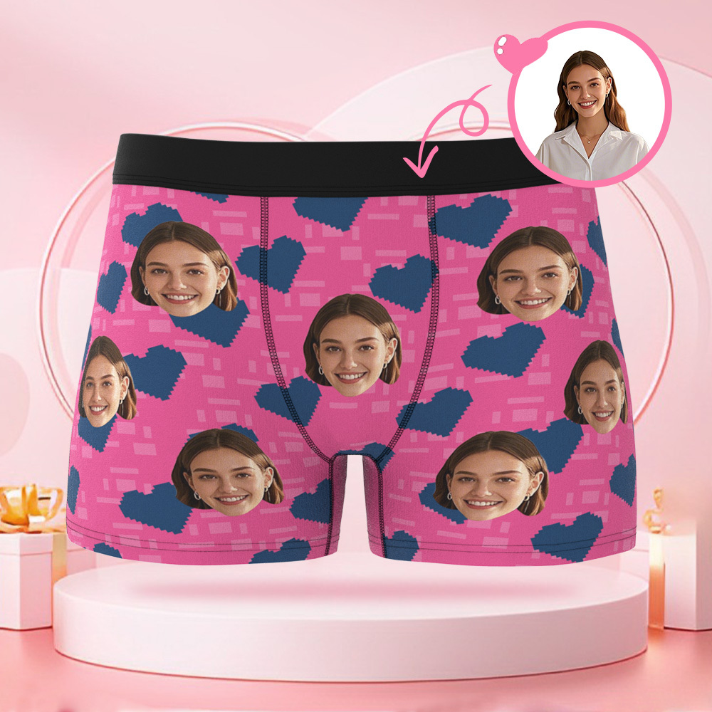 Boxer Carré Personnalisé En Forme De Cœur Pour Homme Avec Visage Personnalisé Cadeau Surprise De Saint-valentin Pour Petit Ami - MaPhotocaleconFr