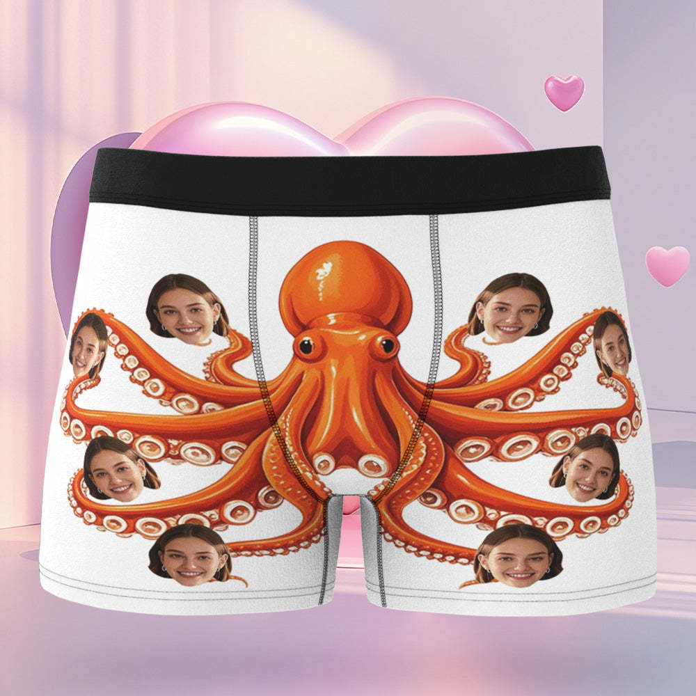 Boxer Personnalisé Pour La Saint-valentin, Avec Visage Personnalisé Et Poulpe, Cadeau De La Saint-valentin Pour Petit Ami - MaPhotocaleconFr