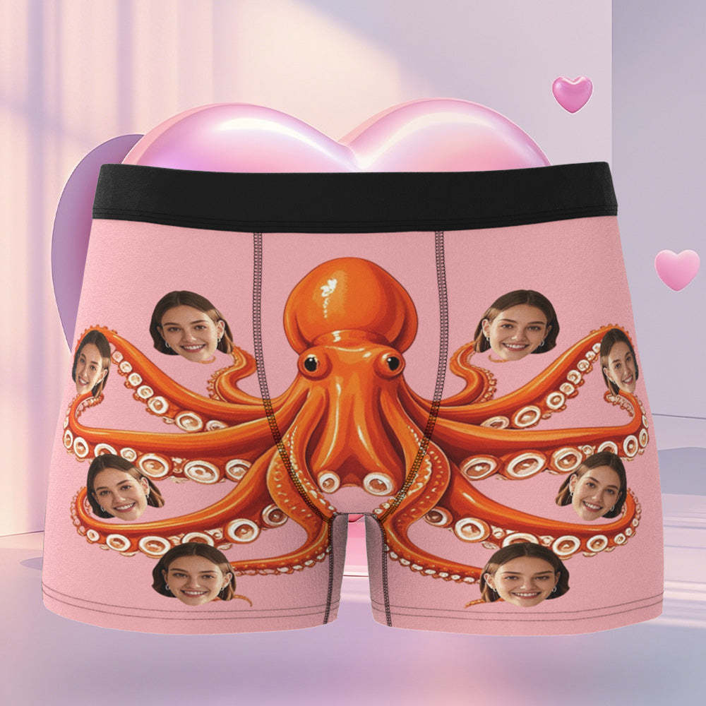 Boxer Personnalisé Pour La Saint-valentin, Avec Visage Personnalisé Et Poulpe, Cadeau De La Saint-valentin Pour Petit Ami - MaPhotocaleconFr