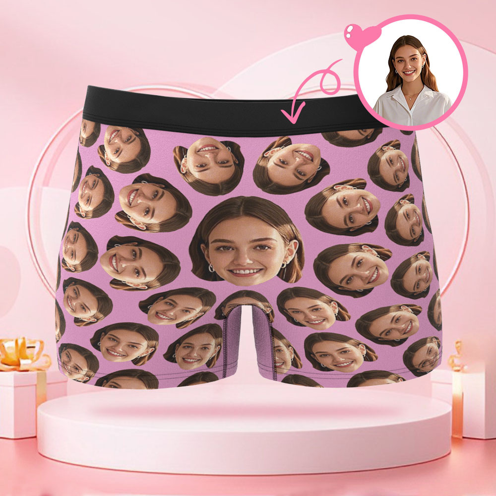 Boxer Personnalisé À Visage Humain Pour Hommes, Cadeau De Boxeur Avec Visage Humain Rotatif, Pour Petit Ami Le Jour De La Saint-valentin - MaPhotocaleconFr