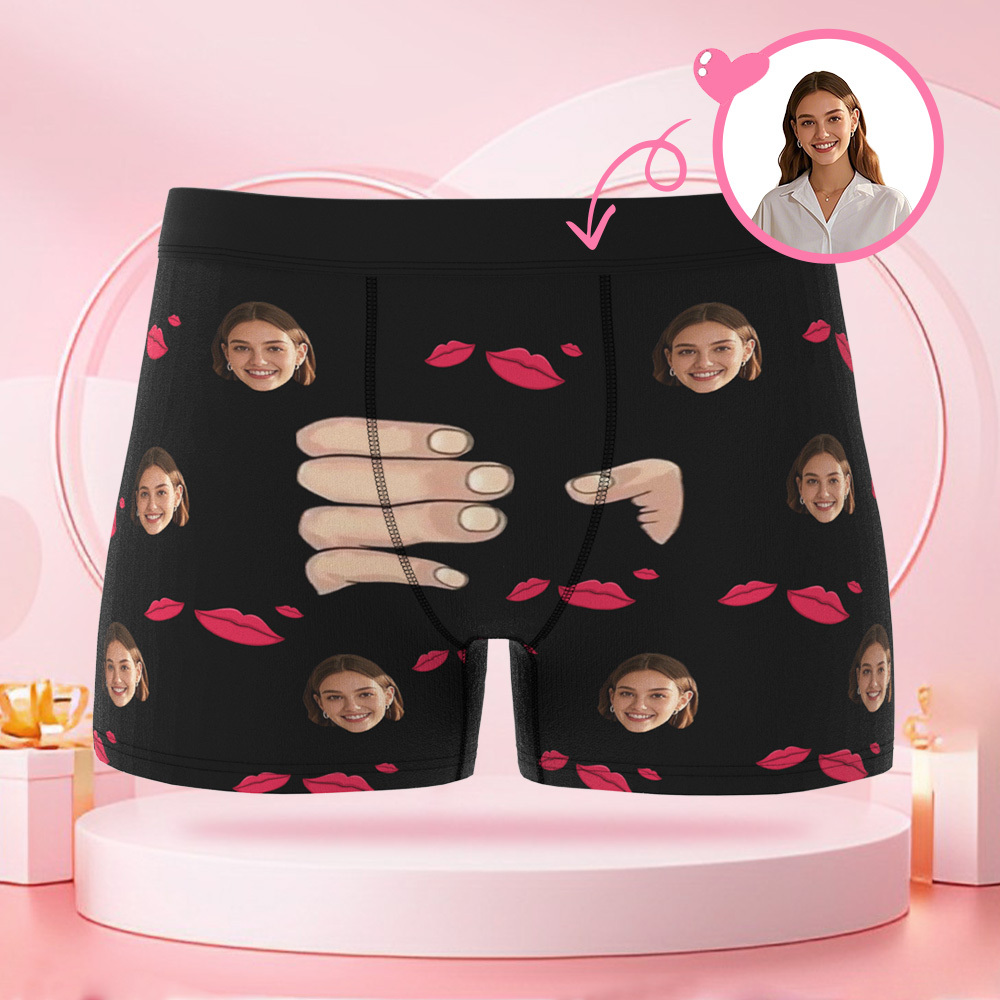 Boxer Personnalisé Avec Visage Humain Imprimé Lèvres, Marque De Baiser, Visage Personnalisé, Cadeau Surprise De Saint-valentin Pour Petit Ami - MaPhotocaleconFr