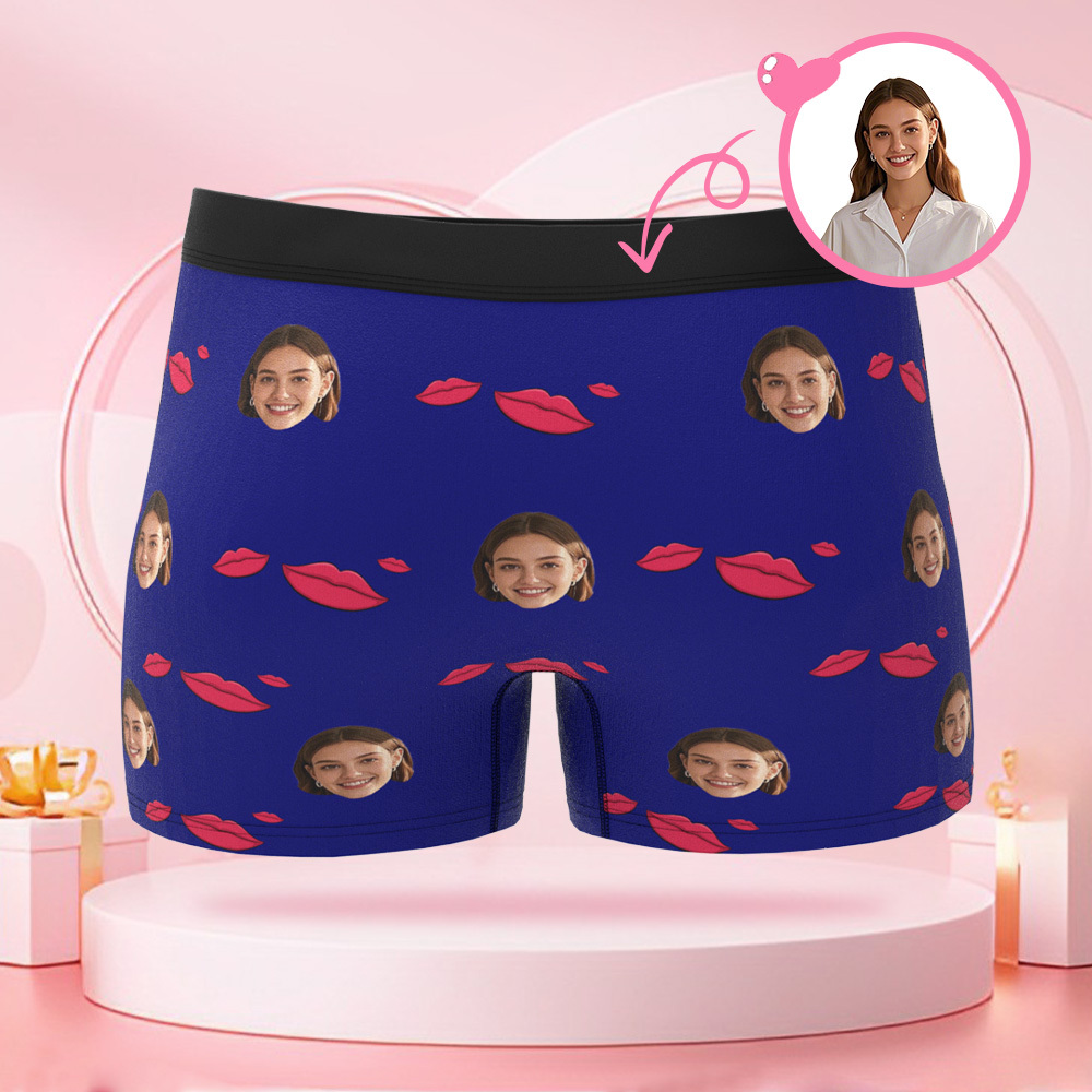 Boxer Personnalisé Avec Visage Humain Imprimé Lèvres, Marque De Baiser, Visage Personnalisé, Cadeau Surprise De Saint-valentin Pour Petit Ami - MaPhotocaleconFr