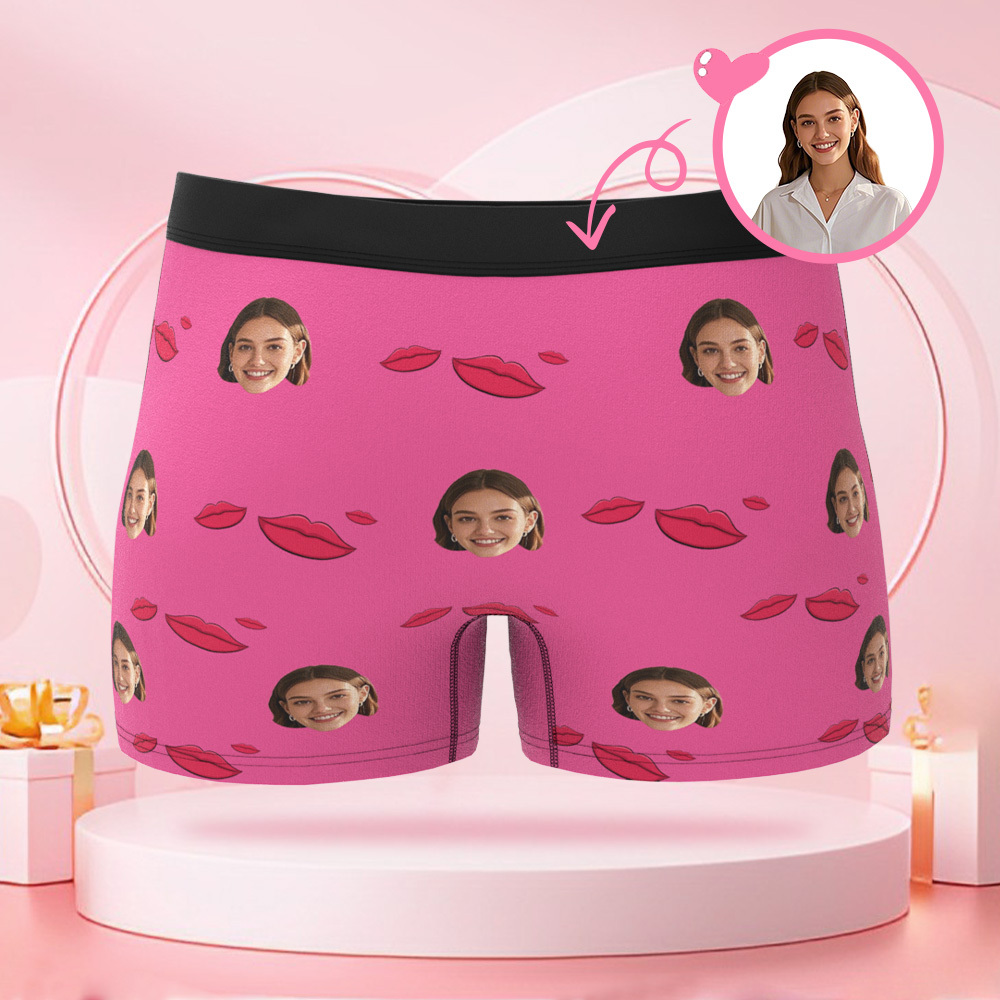 Boxer Personnalisé Avec Visage Humain Imprimé Lèvres, Marque De Baiser, Visage Personnalisé, Cadeau Surprise De Saint-valentin Pour Petit Ami - MaPhotocaleconFr