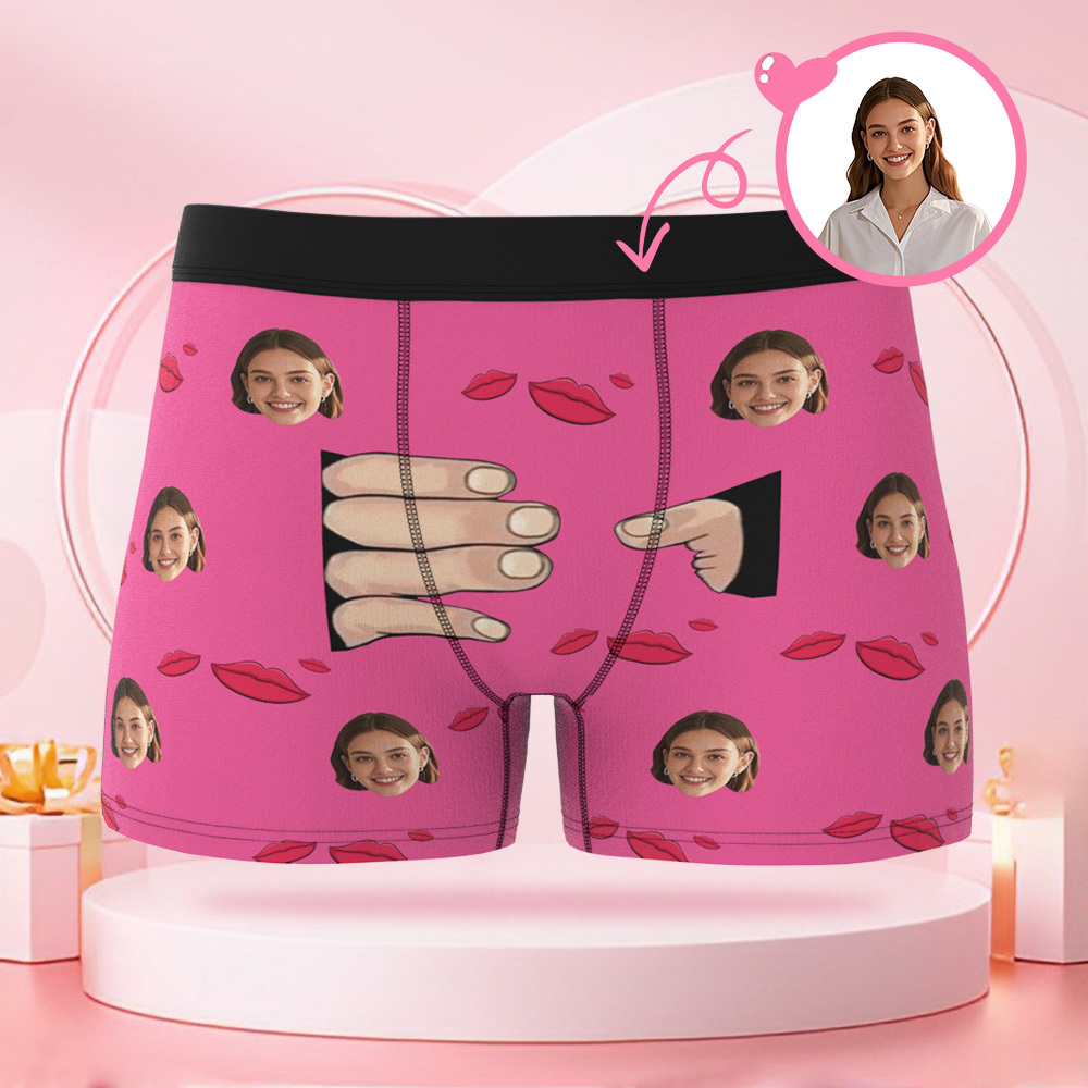 Boxer Personnalisé Avec Visage Humain Imprimé Lèvres, Marque De Baiser, Visage Personnalisé, Cadeau Surprise De Saint-valentin Pour Petit Ami - MaPhotocaleconFr