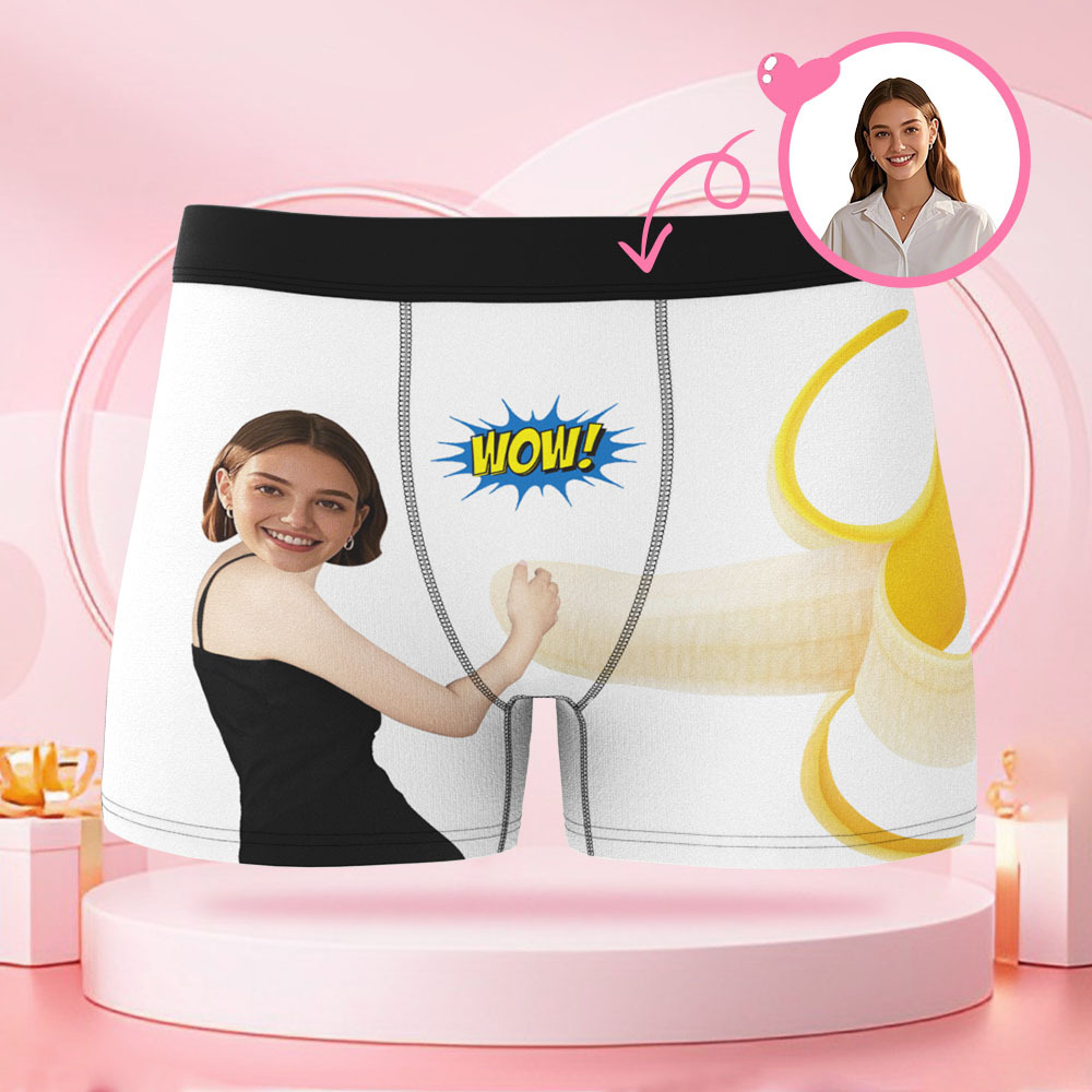 Boxer Personnalisé Pour Homme Avec Photo D'une Femme Tenant Une Banane, Visage Personnalisé, Cadeau Surprise Pour Petit Ami Le Jour De La Saint-valentin - MaPhotocaleconFr