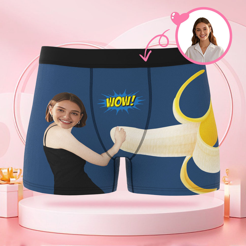 Boxer Personnalisé Pour Homme Avec Photo D'une Femme Tenant Une Banane, Visage Personnalisé, Cadeau Surprise Pour Petit Ami Le Jour De La Saint-valentin - MaPhotocaleconFr