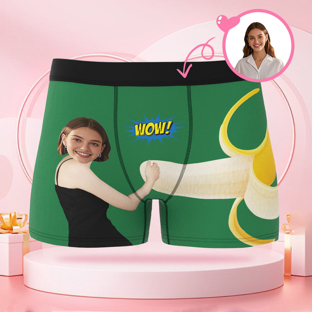 Boxer Personnalisé Pour Homme Avec Photo D'une Femme Tenant Une Banane, Visage Personnalisé, Cadeau Surprise Pour Petit Ami Le Jour De La Saint-valentin - MaPhotocaleconFr