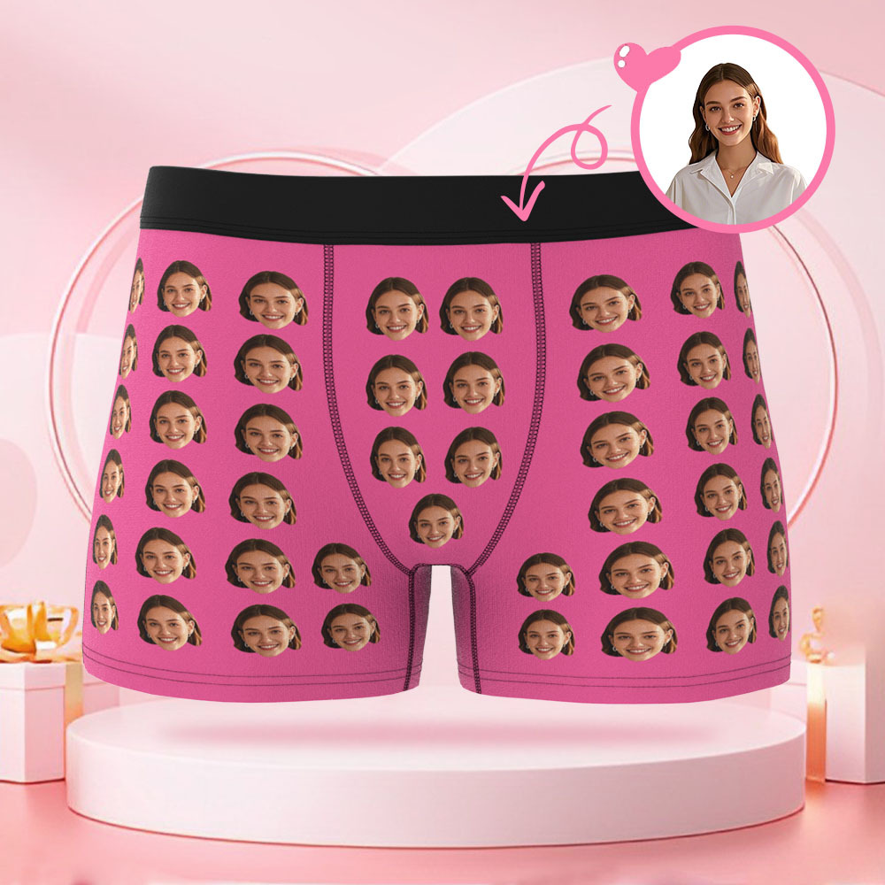 Boxer Personnalisé Pour Homme Avec Photo De Visage Avant Et Arrière, Cadeau De Saint-valentin Pour Petit Ami - MaPhotocaleconFr