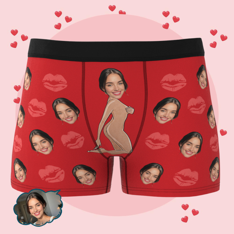 Caleçon Personnalisé Homme Avec Photo - Cadeau Drôle Noël, St Valentin, Anniversaire - Tissu Soie De Lait