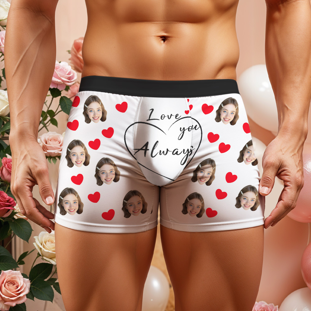 Boxer Personnalisé Avec Visages, « je T'aimerai Toujours », Cadeau De Saint-valentin Pour Mari/petit Ami, Cadeau Pour Lui Anniversaire/noël - MaPhotocaleconFr