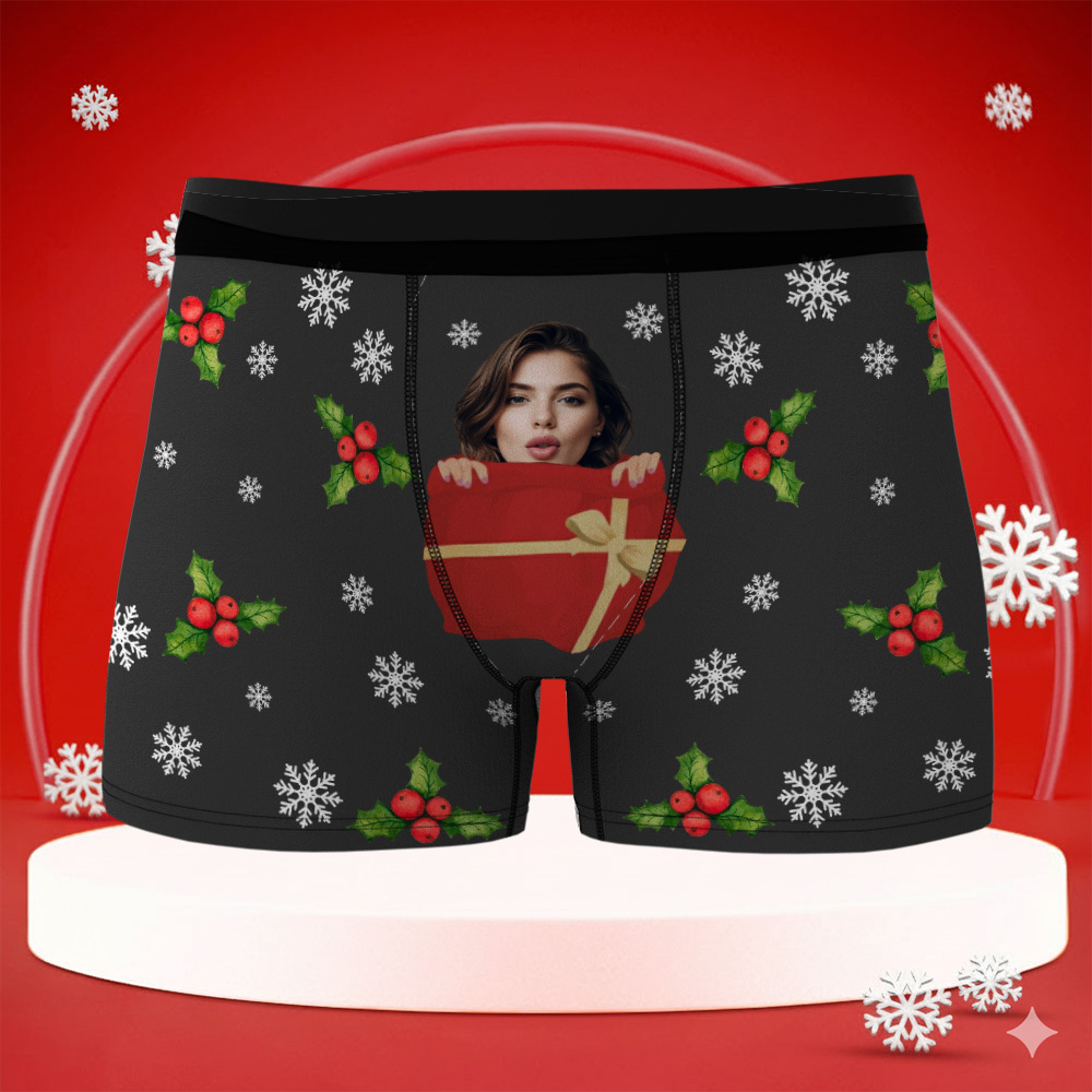 Boxers De Noël Personnalisés Pour Homme Avec Visage, Sous-vêtements Humoristiques À Offrir À Son Copain Ou Son Mari - MaPhotocaleconFr
