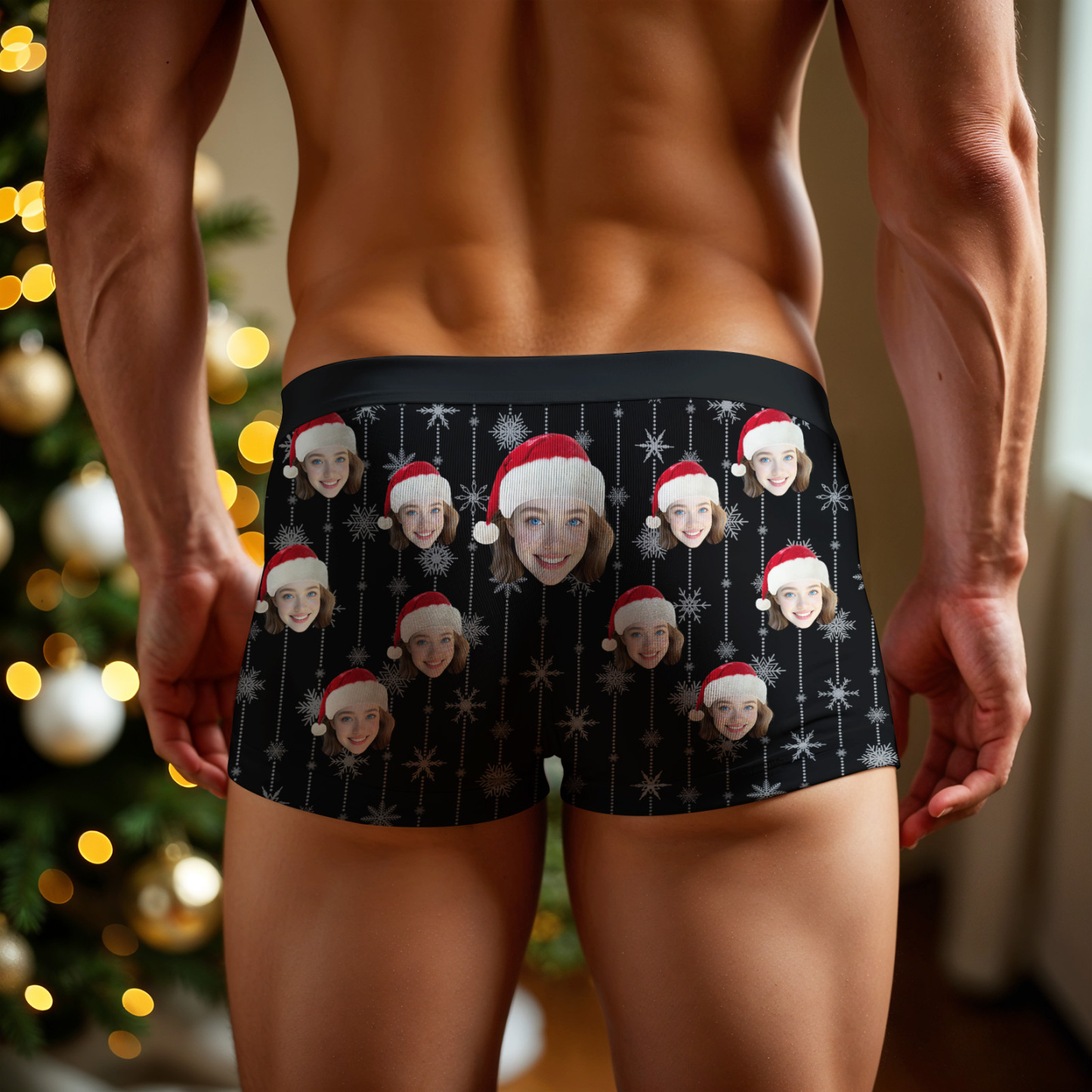 Boxers Personnalisés Avec Un Visage De Noël - Seul Toi Peux Faire Neiger - Cadeau Humoristique Pour Lui - MaPhotocaleconFr