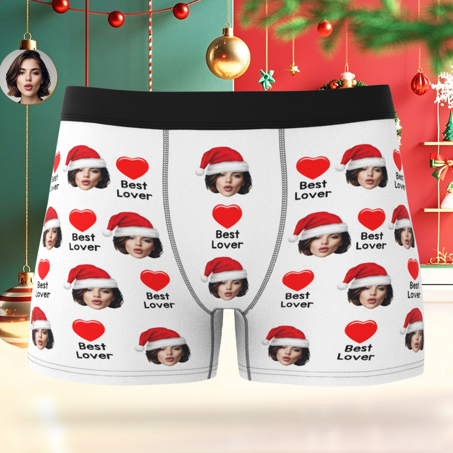 Boxer Personnalisé Avec Photo Et Cœur Pour Homme - Cadeau De Noël Idéal Pour Lui - MaPhotocaleconFr