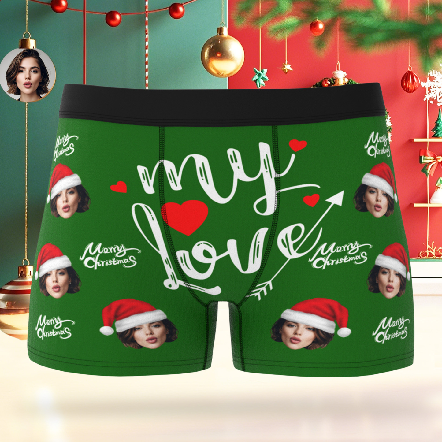 Boxers Pour Homme Personnalisés Pour Noël Avec Le Logo « Mon Amour » Et Le Visage Du Personnage - Cadeau Idéal Pour Petit Ami, Mari Ou Couple - MaPhotocaleconFr
