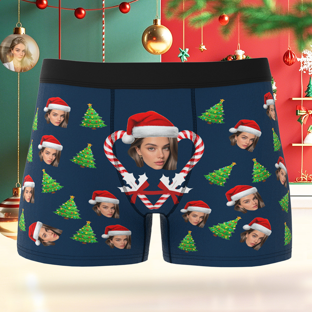 Boxers De Noël Personnalisés Pour Hommes Avec Visage, Sous-vêtements Personnalisés Et Humoristiques À Offrir À Votre Petit Ami, Mari Ou Couple. - MaPhotocaleconFr