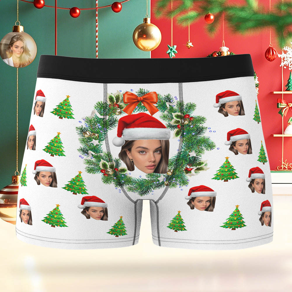 Sous-vêtements Personnalisés À Motif De Nœud De Noël, Boxers De Noël Personnalisés Pour Hommes Avec Visage, Cadeau De Sous-vêtements Personnalisé Amusant Pour Petit Ami, Mari Ou Couples - MaPhotocaleconFr