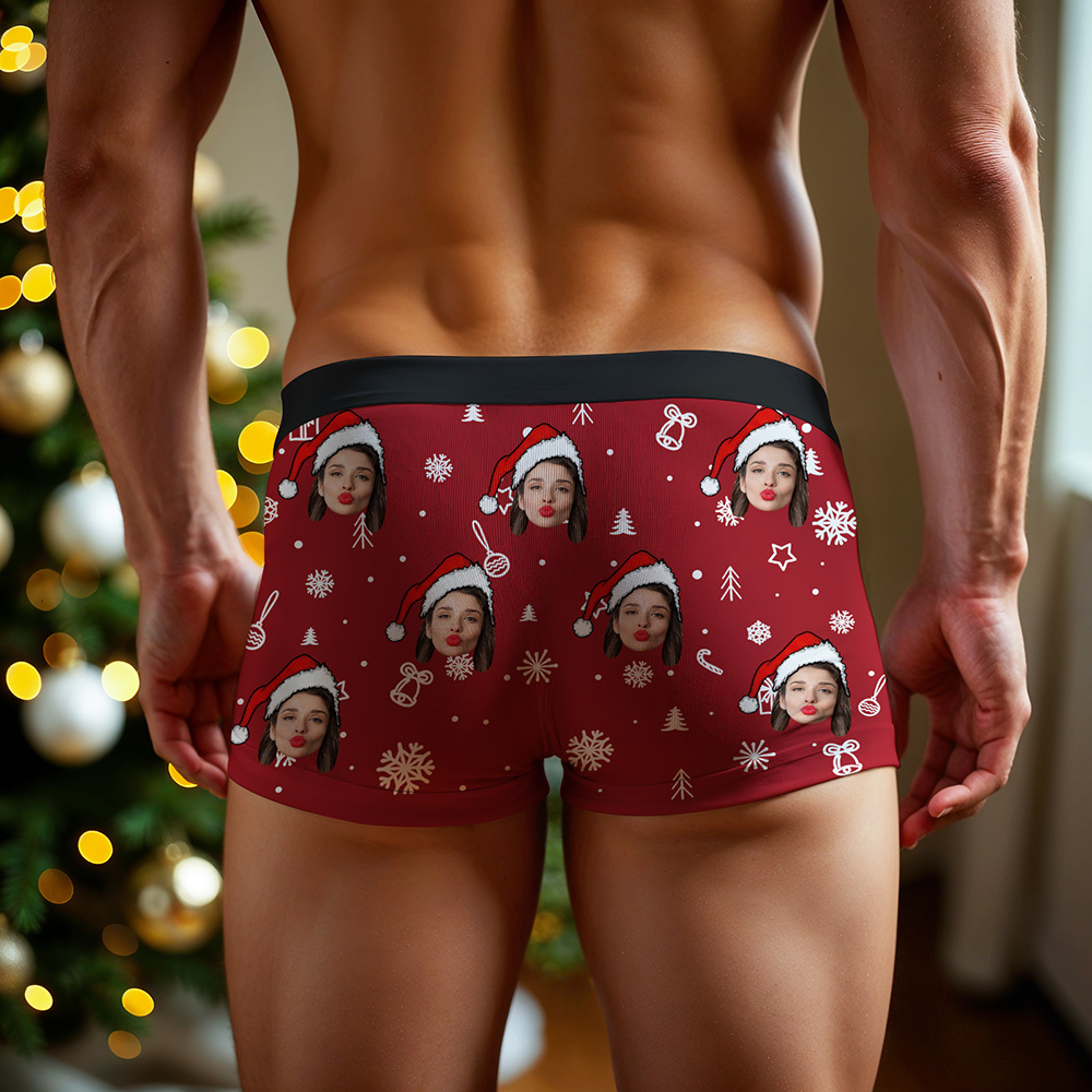 Boxers De Noël Personnalisés Pour Homme Avec Visage, Sous-vêtements Personnalisés Et Amusants À Offrir À Son Copain Ou Son Mari - MaPhotocaleconFr