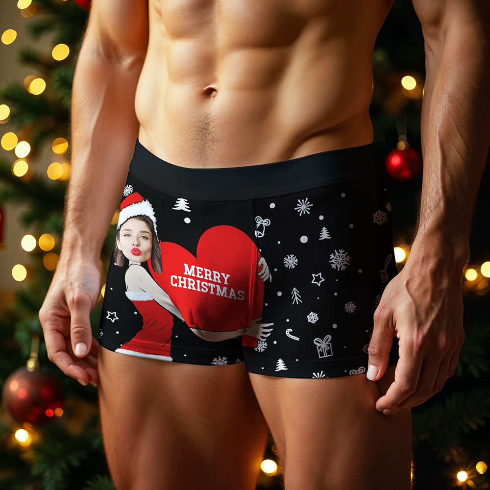 Boxers De Noël Personnalisés Pour Homme Avec Visage, Sous-vêtements Personnalisés Et Amusants À Offrir À Son Copain Ou Son Mari - MaPhotocaleconFr