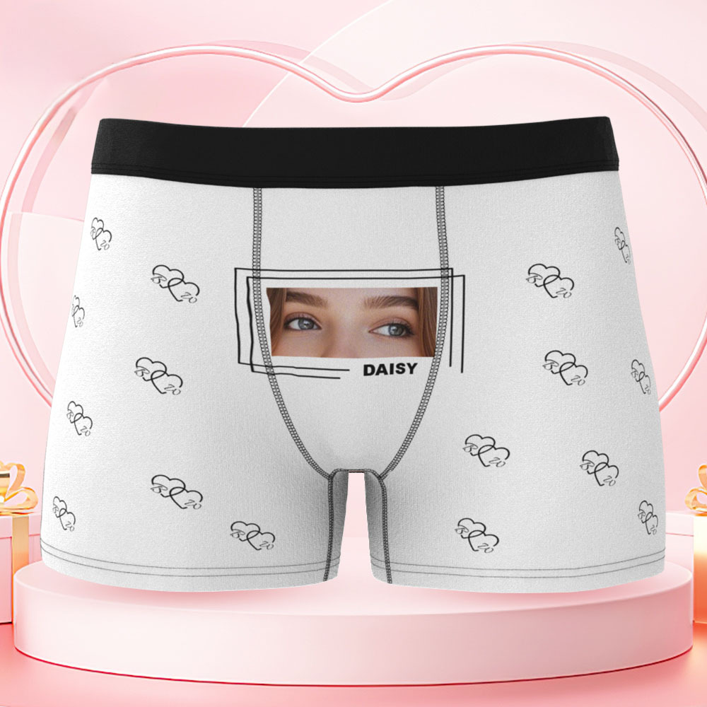 Vos Yeux Sur Son Sous-vêtement, Boxers Personnalisés Pour Hommes, Boxers Personnalisés Avec Imprimé Yeux, Cadeau Romantique Et Amusant Pour Votre Petit Ami - MaPhotocaleconFr