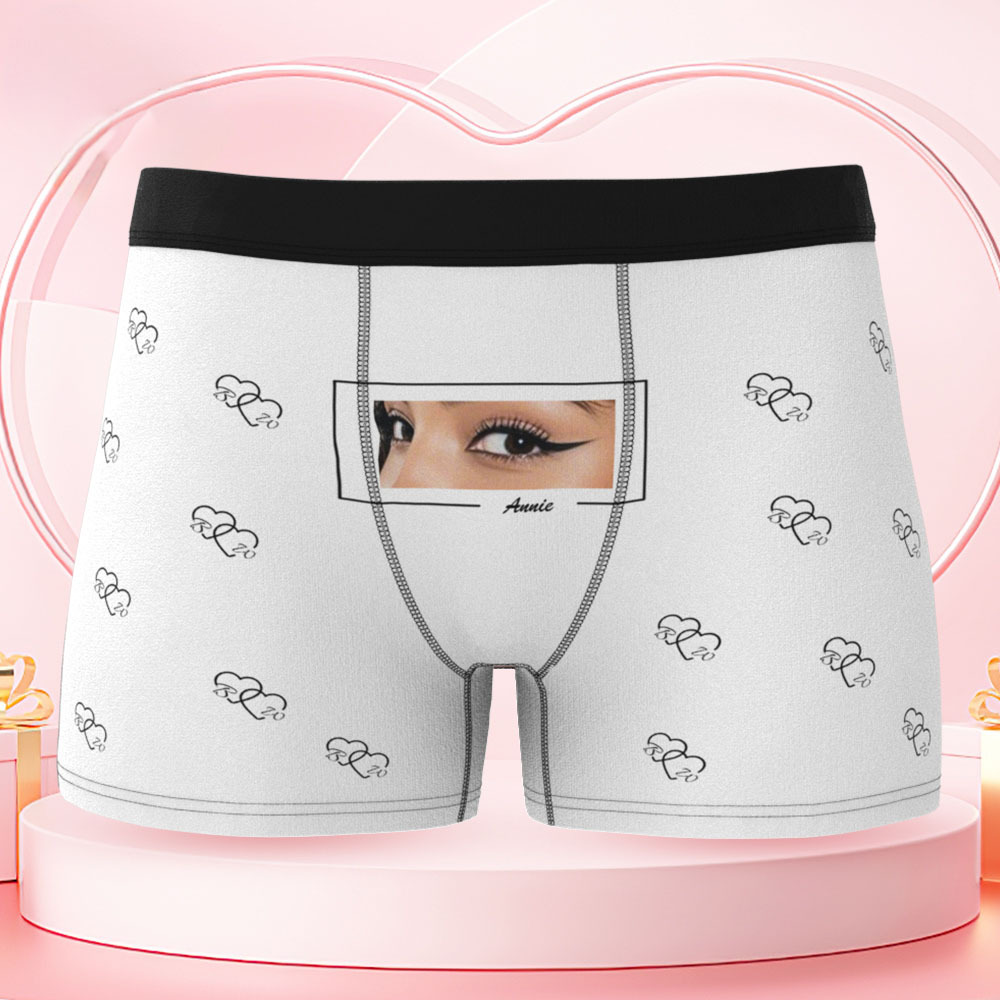 Vos Yeux Sur Son Sous-vêtement, Boxers Personnalisés Pour Hommes, Boxers Personnalisés Avec Imprimé Yeux, Cadeau Romantique Et Amusant Pour Votre Petit Ami - MaPhotocaleconFr