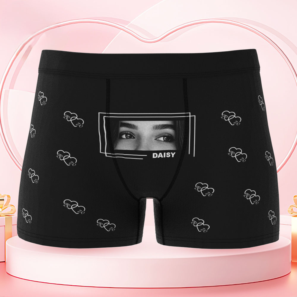 Vos Yeux Sur Son Sous-vêtement, Boxers Personnalisés Pour Hommes, Boxers Personnalisés Avec Imprimé Yeux, Cadeau Romantique Et Amusant Pour Votre Petit Ami - MaPhotocaleconFr