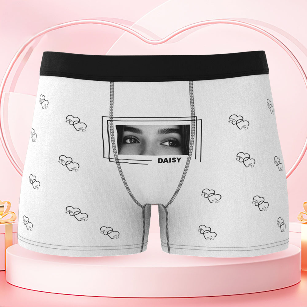 Vos Yeux Sur Son Sous-vêtement, Boxers Personnalisés Pour Hommes, Boxers Personnalisés Avec Imprimé Yeux, Cadeau Romantique Et Amusant Pour Votre Petit Ami - MaPhotocaleconFr